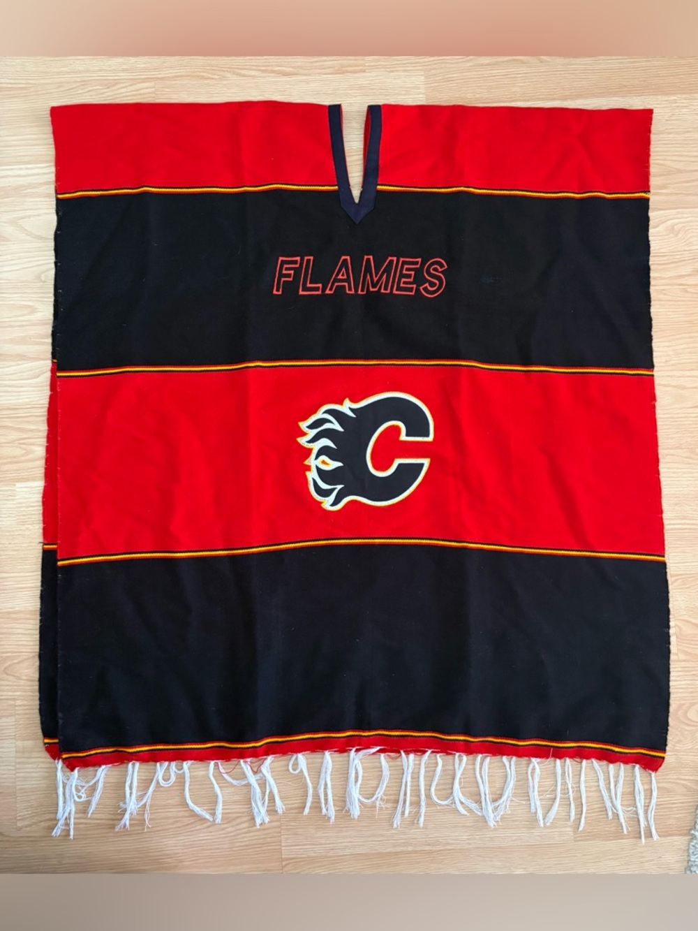 Calgary Flames Red and Black Fan Poncho Blanket